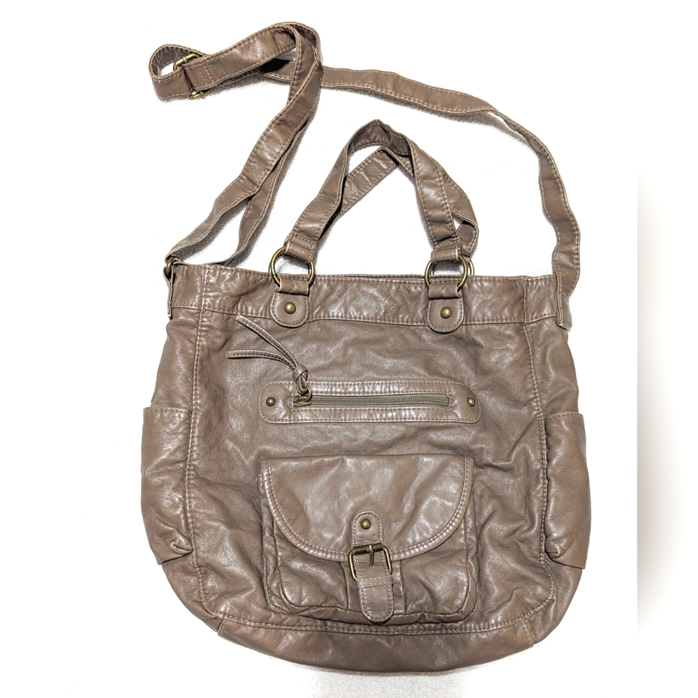 Hobo style shoulder bag, grey soft faux leather feel,  purse, lots of space, EUC